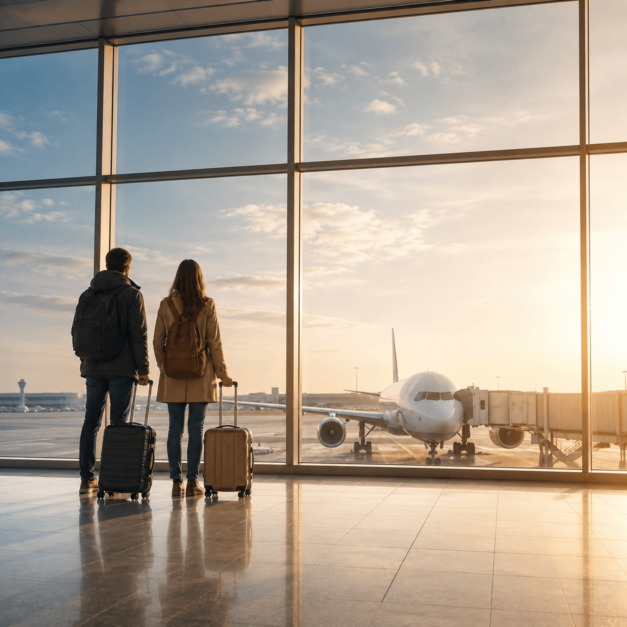 Couple à l'aéroport avant le départ