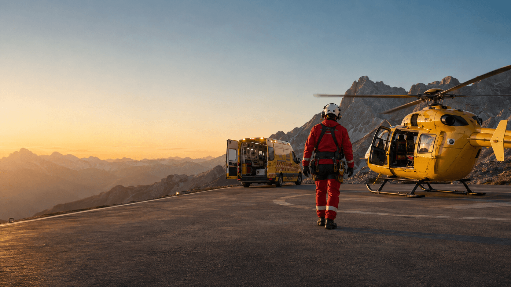 Rettungseinsatz mit Helikopter und Ambulanz