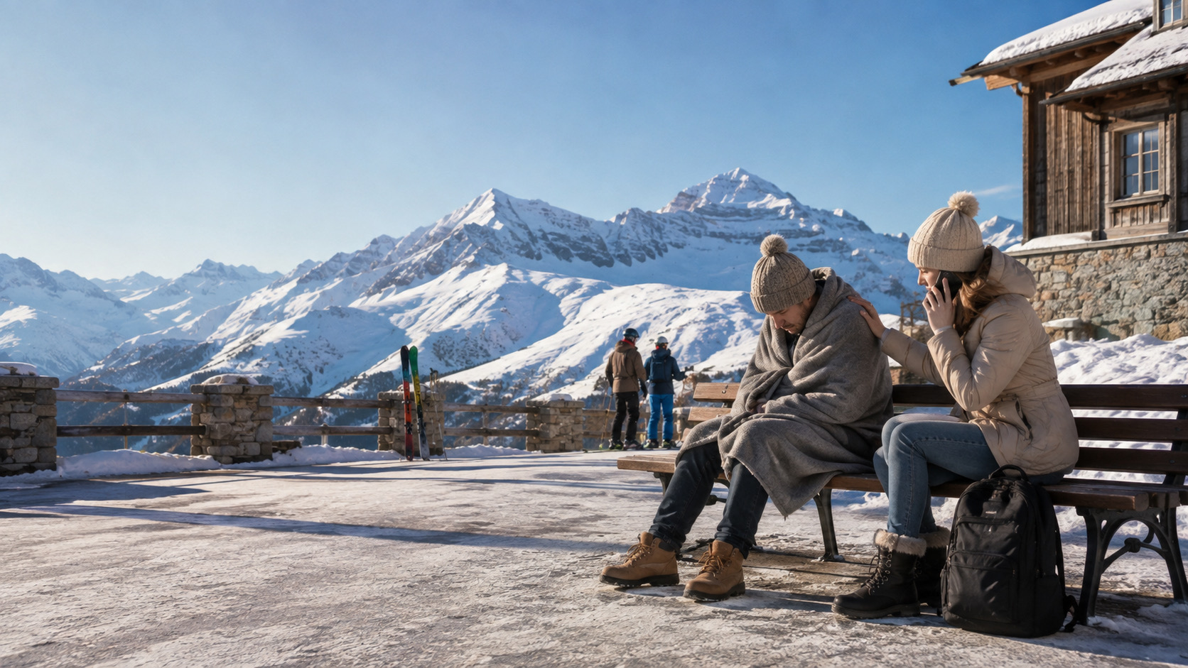 Touriste malade dans une station de ski